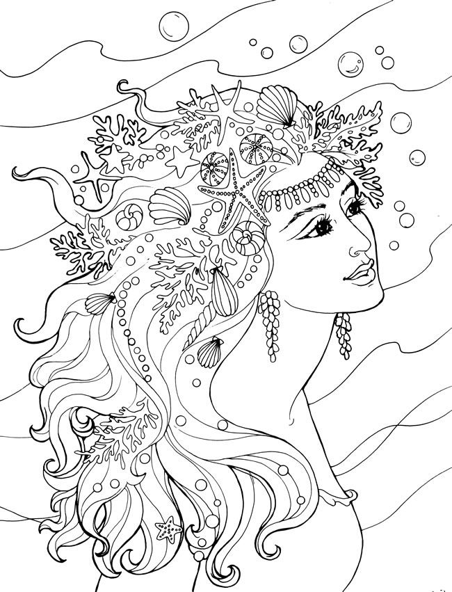 31 Dreamy Fantasy Mermaid Coloring Pages for Adults Printable 14