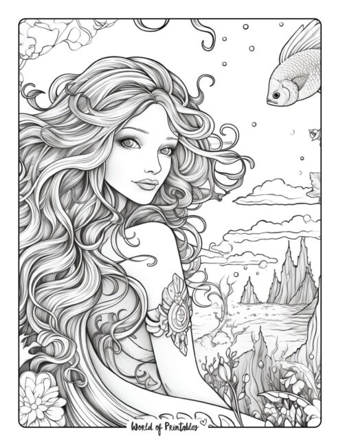 31 Dreamy Fantasy Mermaid Coloring Pages for Adults Printable 2