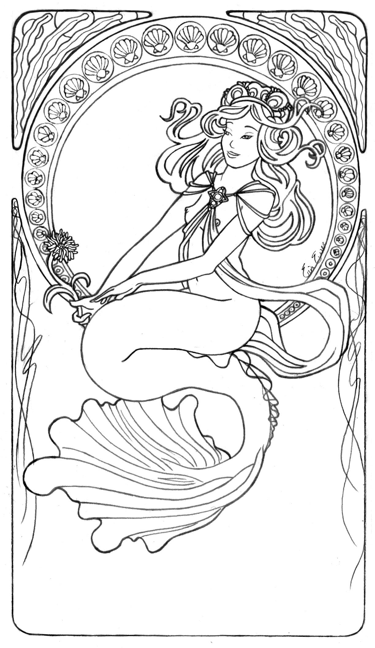 31 Dreamy Fantasy Mermaid Coloring Pages for Adults Printable 20