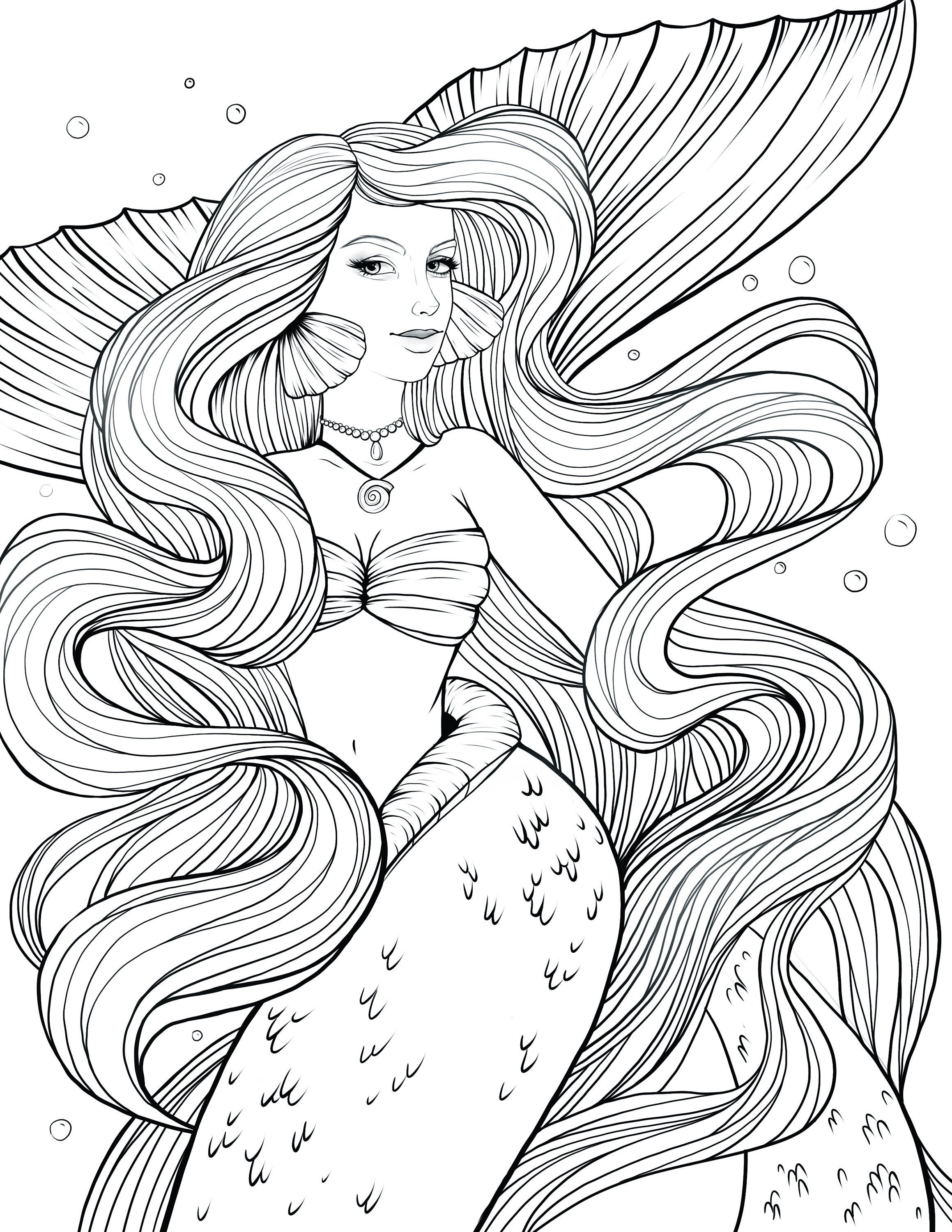 31 Dreamy Fantasy Mermaid Coloring Pages for Adults Printable 24