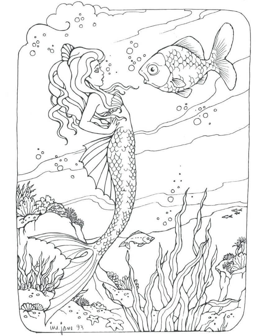 31 Dreamy Fantasy Mermaid Coloring Pages for Adults Printable 27