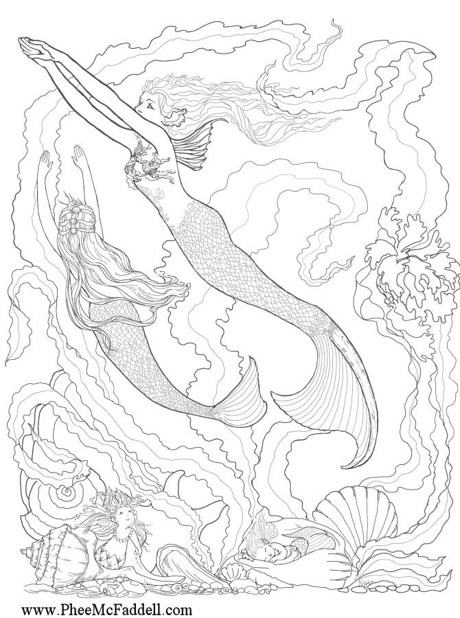 31 Dreamy Fantasy Mermaid Coloring Pages for Adults Printable 28