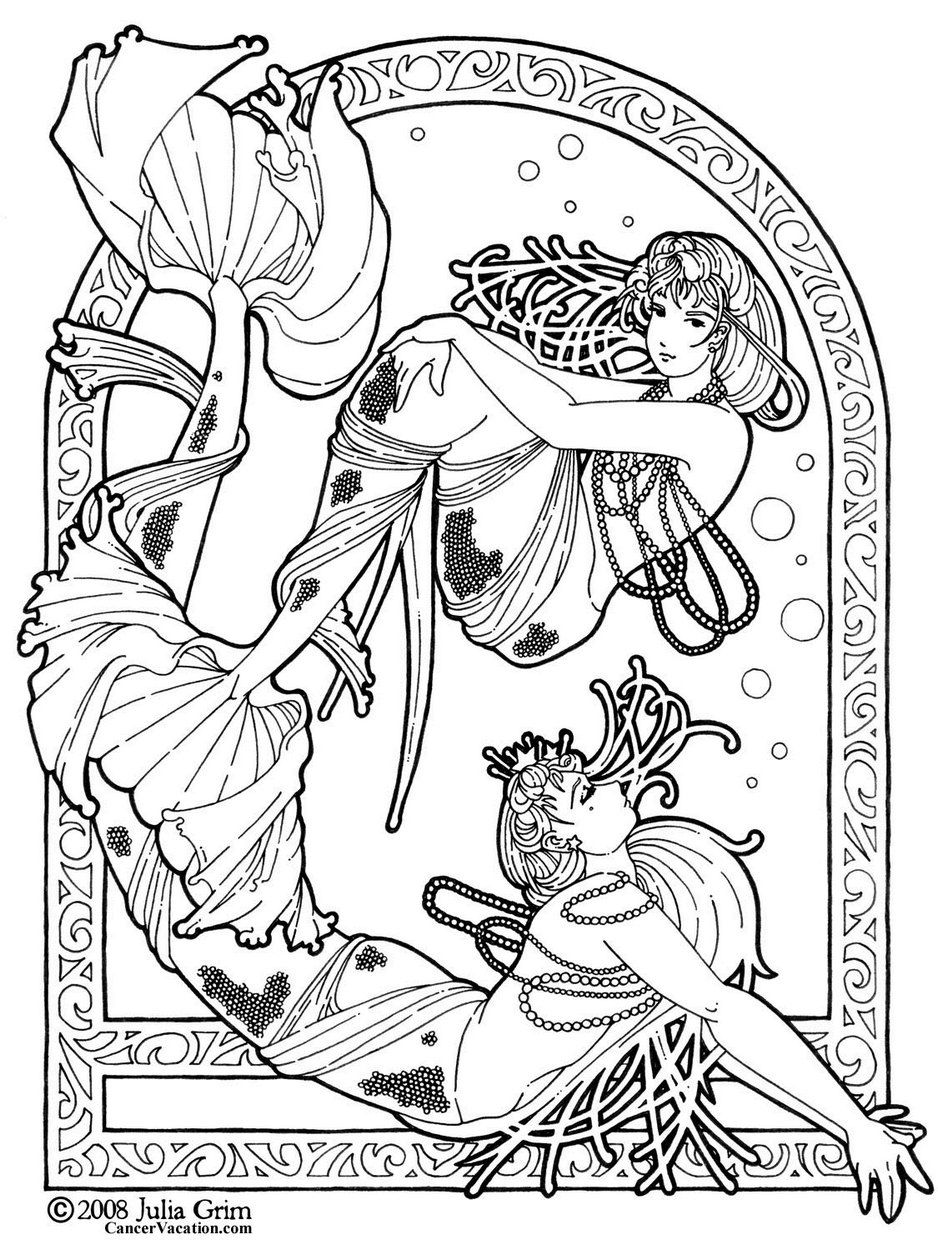 31 Dreamy Fantasy Mermaid Coloring Pages for Adults Printable 3