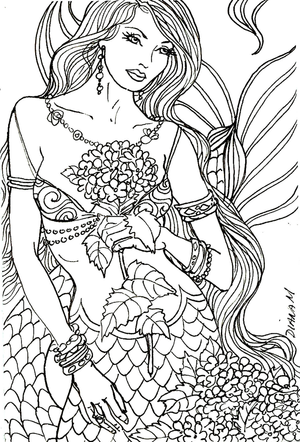 31 Dreamy Fantasy Mermaid Coloring Pages for Adults Printable 31