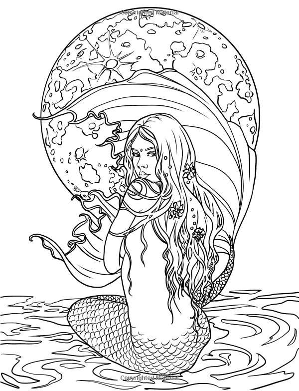 31 Dreamy Fantasy Mermaid Coloring Pages for Adults Printable 4