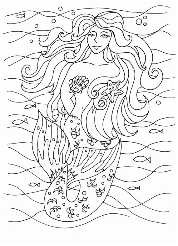 31 Dreamy Fantasy Mermaid Coloring Pages for Adults Printable 5