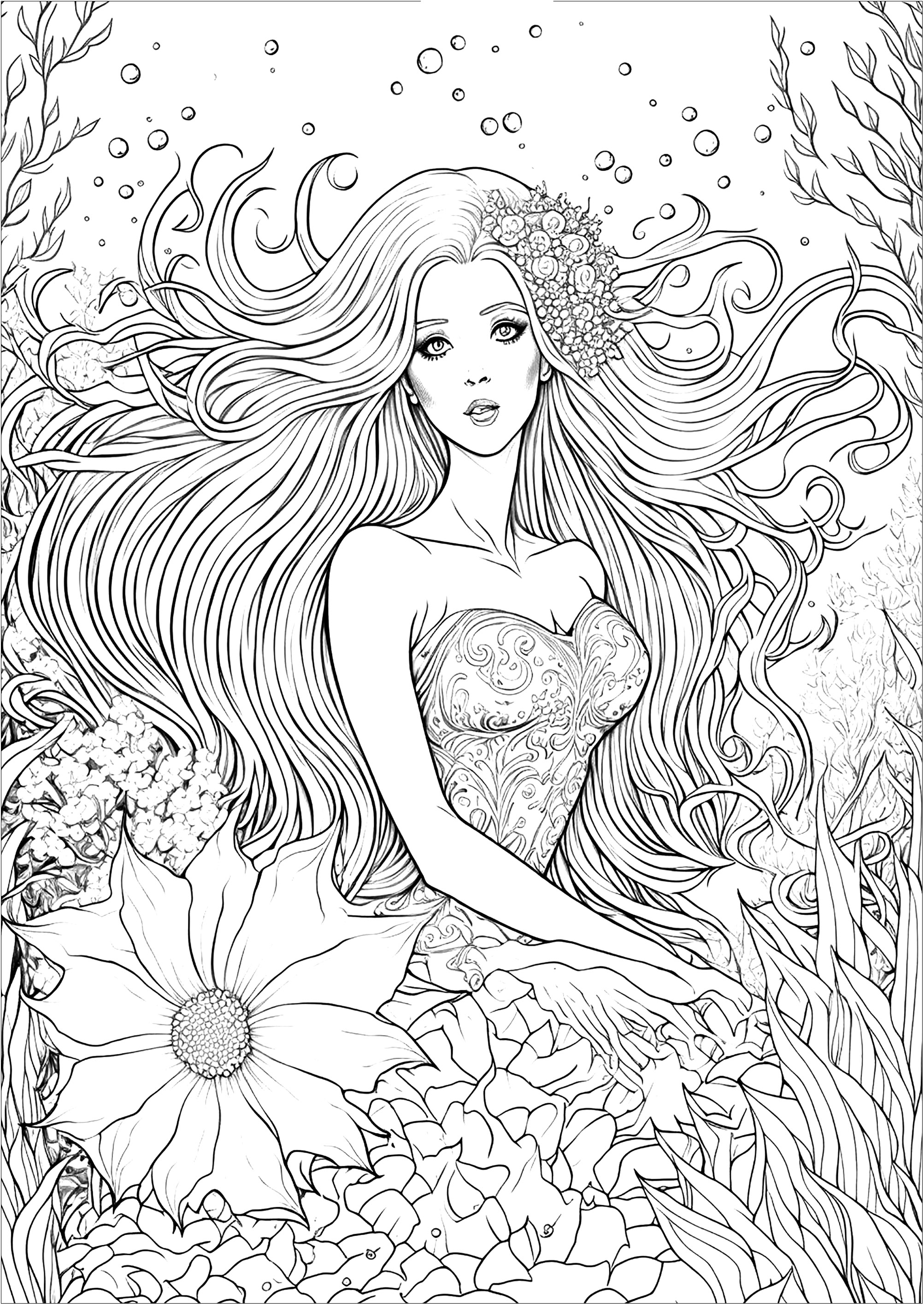 31 Dreamy Fantasy Mermaid Coloring Pages for Adults Printable 8