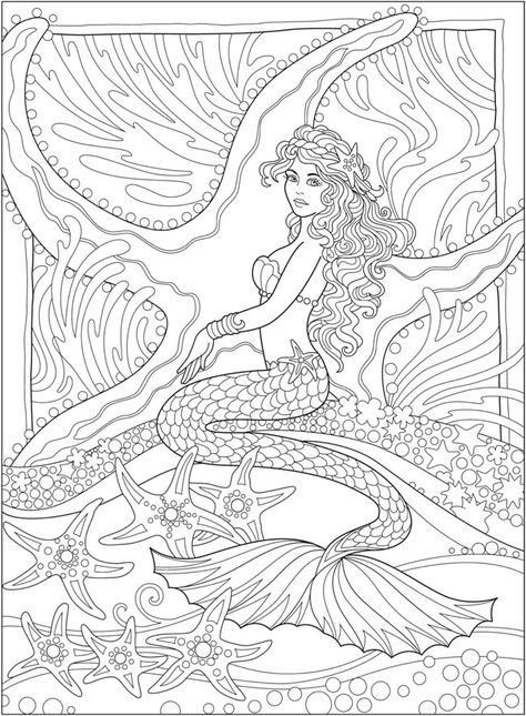 31 Dreamy Fantasy Mermaid Coloring Pages for Adults Printable 9