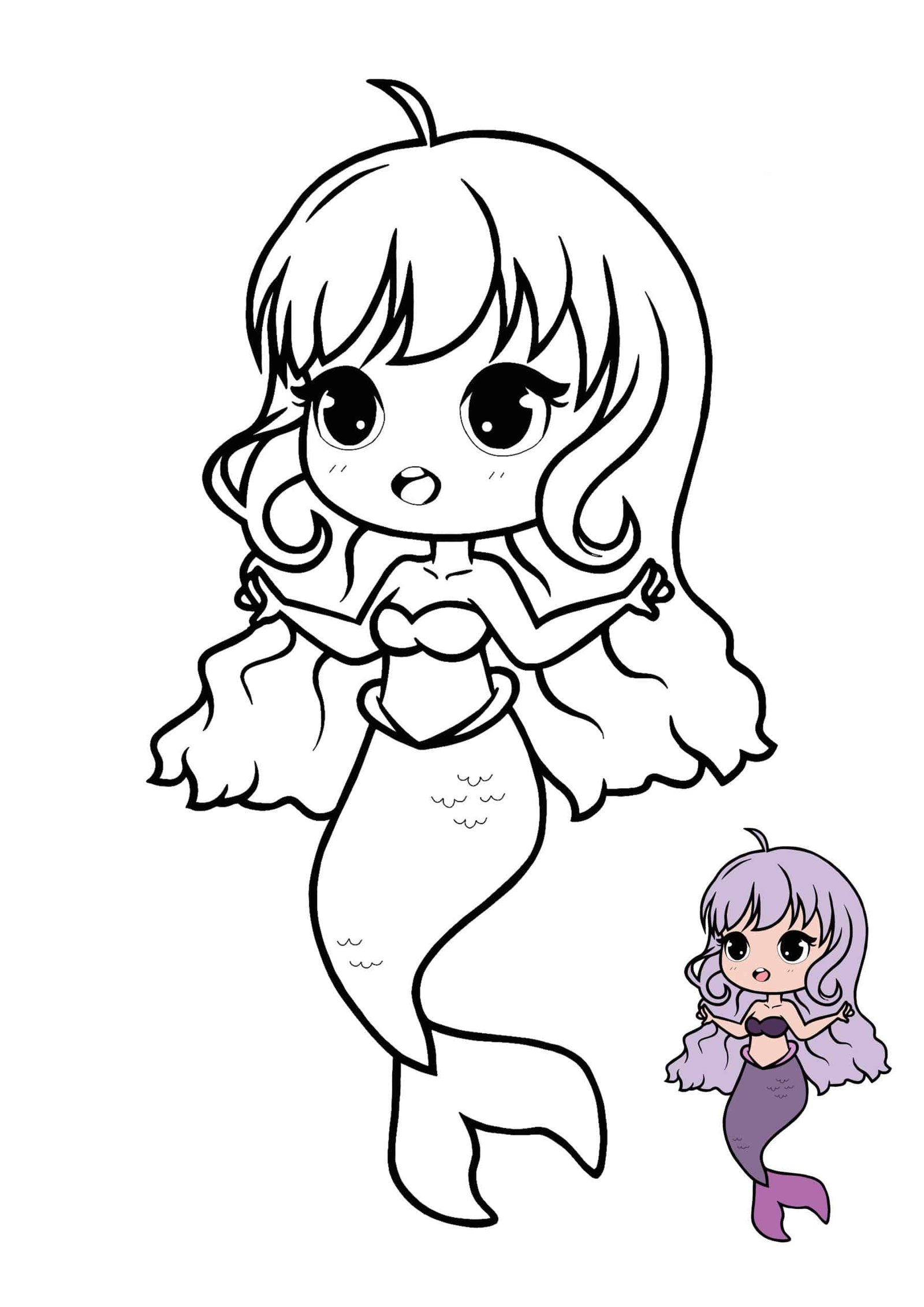 32 Adorable Kawaii Mermaid Coloring Pages Printable 1