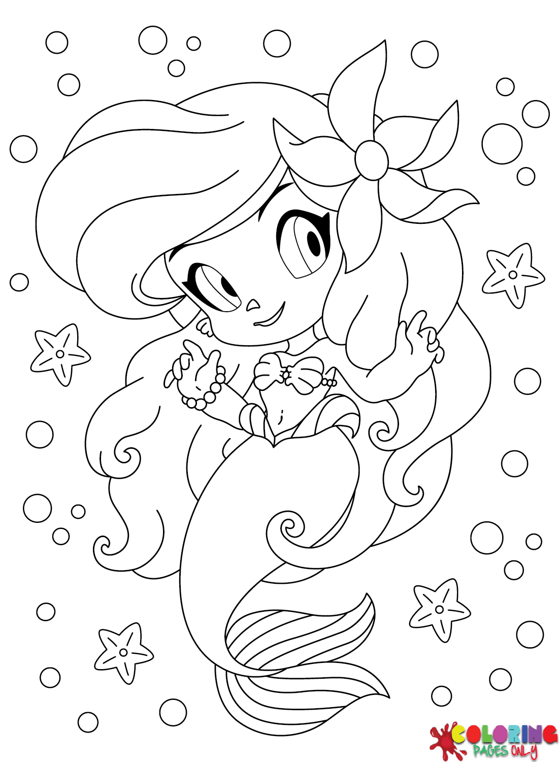 32 Adorable Kawaii Mermaid Coloring Pages Printable 24