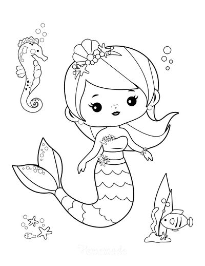 32 Adorable Kawaii Mermaid Coloring Pages Printable 29