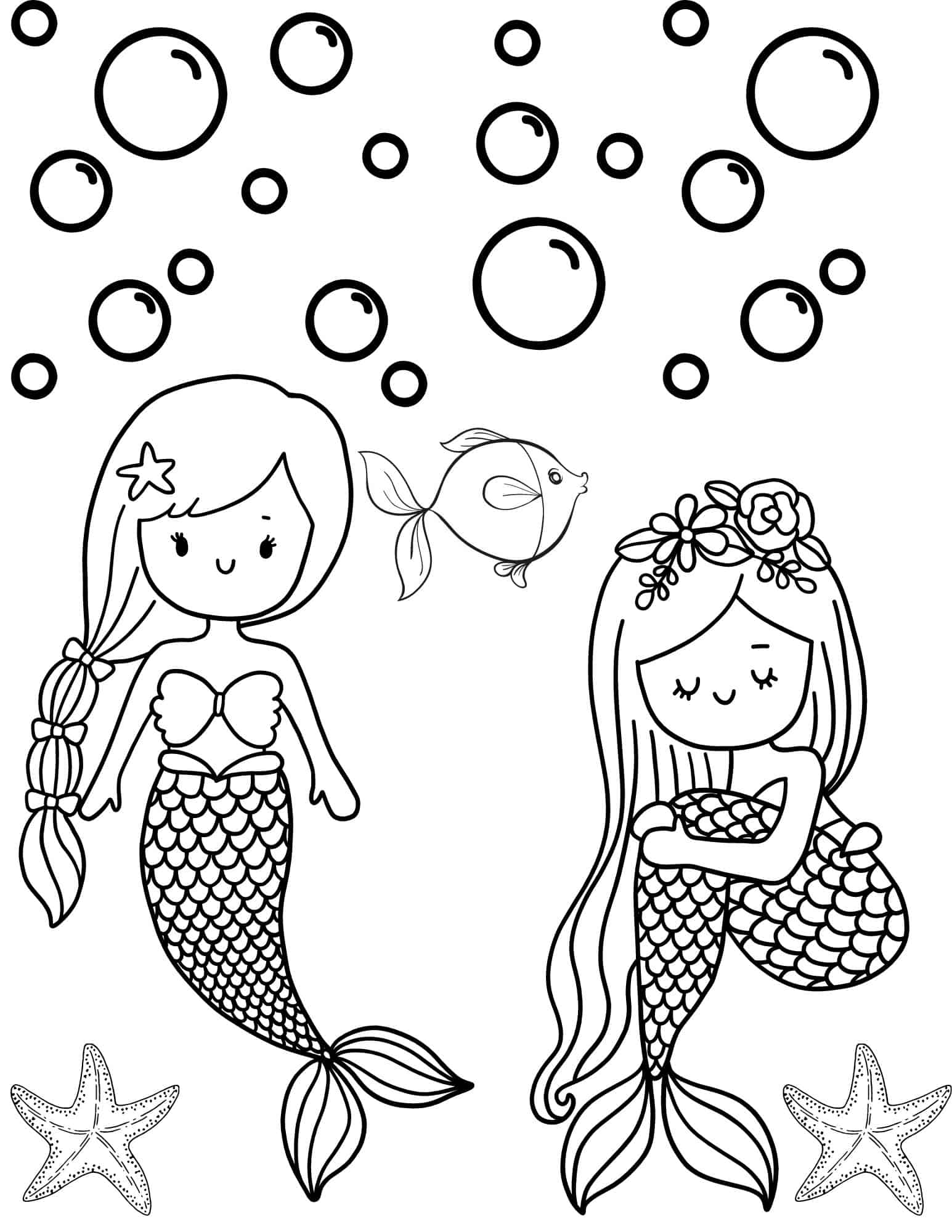 32 Adorable Kawaii Mermaid Coloring Pages Printable 4