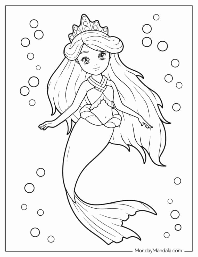 32 Adorable Kawaii Mermaid Coloring Pages Printable 5