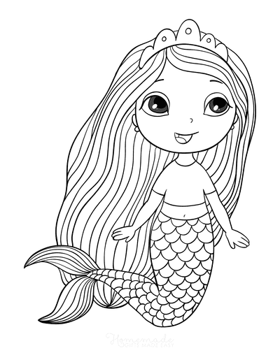 32 Adorable Kawaii Mermaid Coloring Pages Printable 8