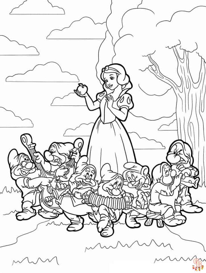 33 Magical Snow White and the Seven Dwarfs Coloring Pages Printable 3