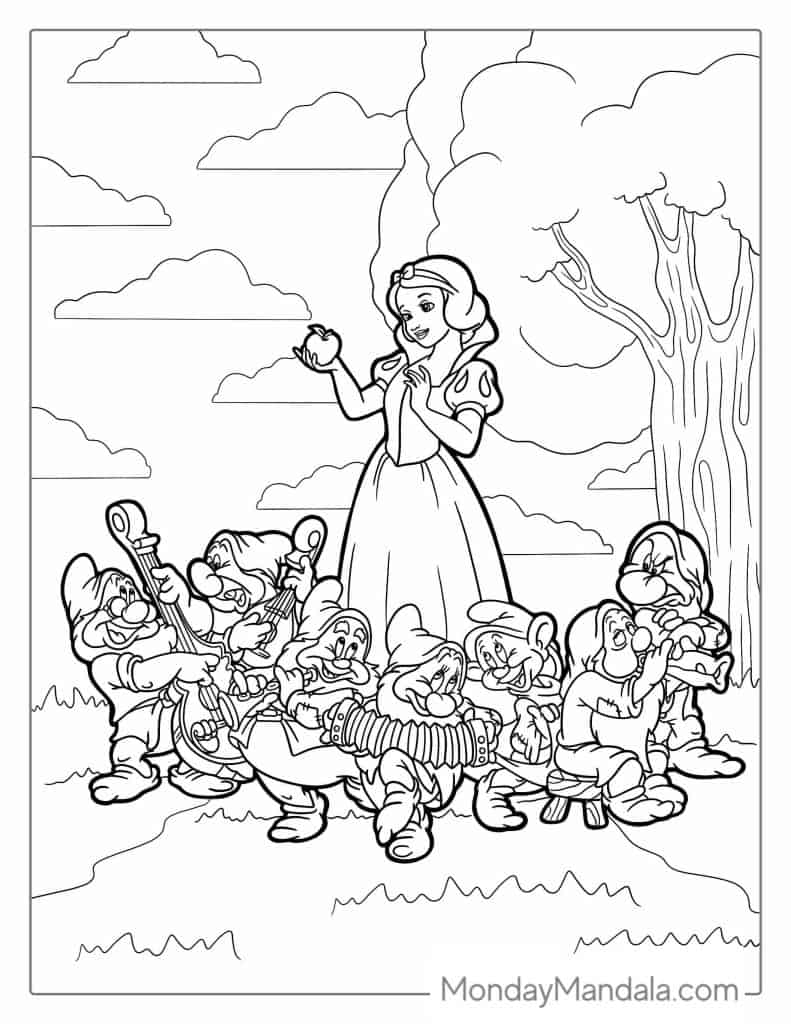 33 Magical Snow White and the Seven Dwarfs Coloring Pages Printable 32