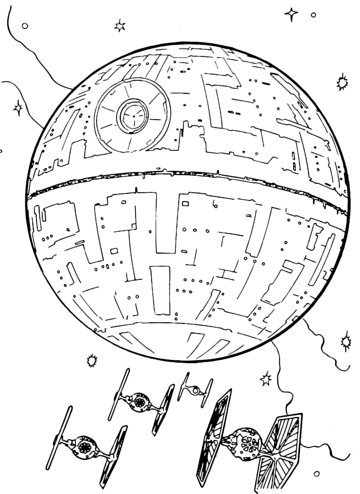 38 Galactic Death Star and Tie Fighters Coloring Pages Printable 1