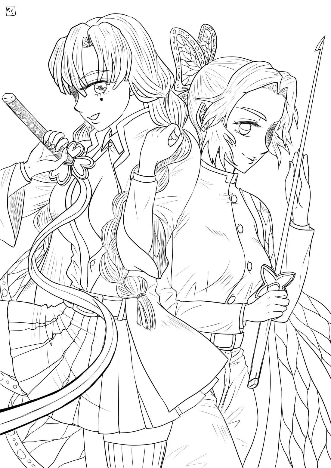 31+ Relaxing Demon Slayer Girls Outline Coloring Pages Easy Kids