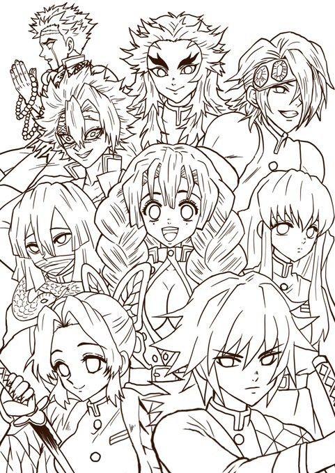 49+ Free Demon Slayer Girls Outline Coloring Pages Cute