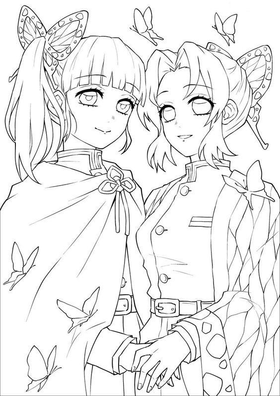 48+ Free Demon Slayer Girls Outline Coloring Pages with Simple Outline