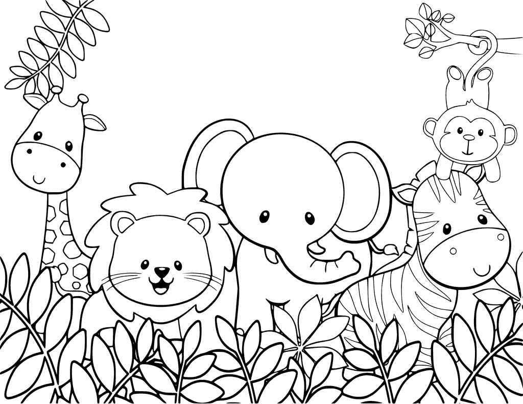 10 Cute Jungle Animal Coloring Pages for Kids