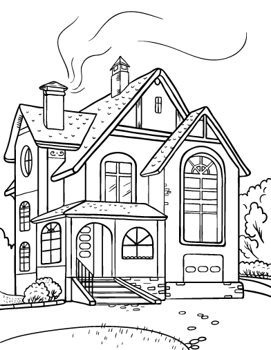 30 Printable House Shape Coloring Pages for Adults 13