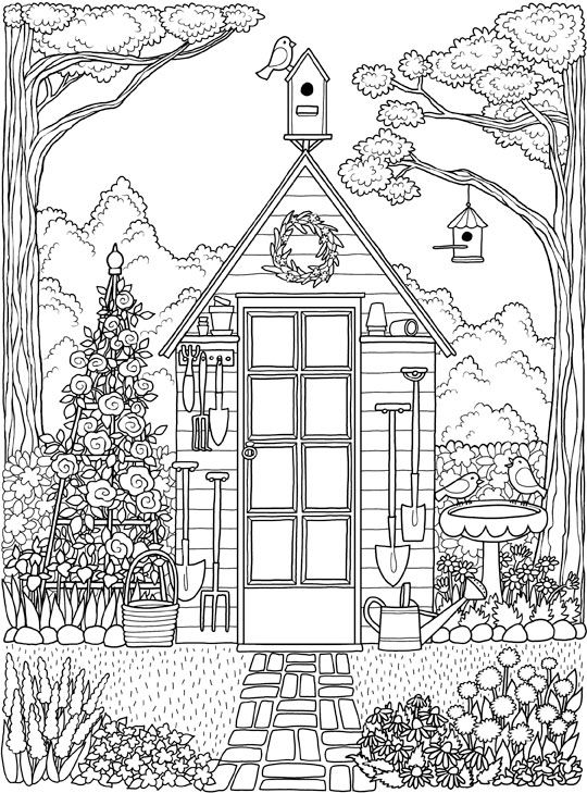 30 Printable House Shape Coloring Pages for Adults 15