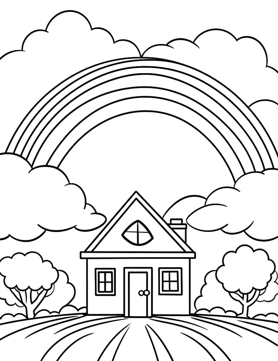 30 Printable House Shape Coloring Pages for Adults 23