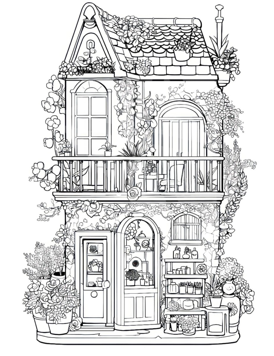 30 Printable House Shape Coloring Pages for Adults 26