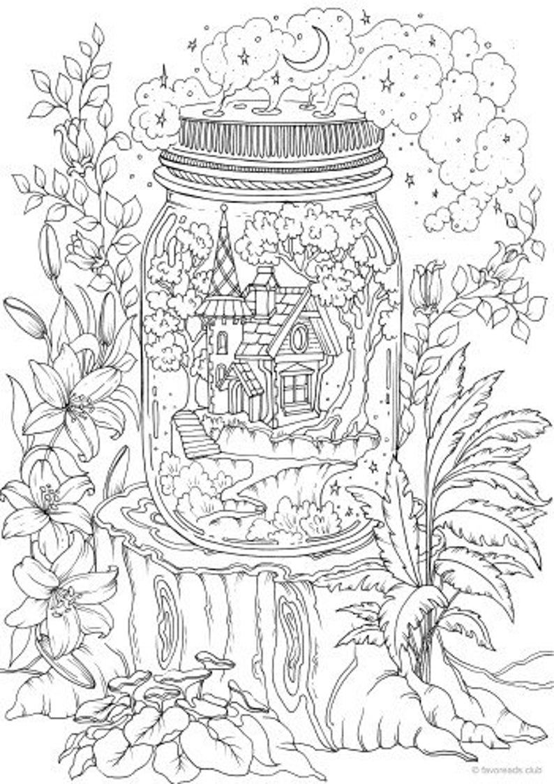 30 Printable House Shape Coloring Pages for Adults 7