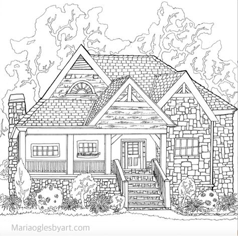 30 Printable House Shape Coloring Pages for Adults 8