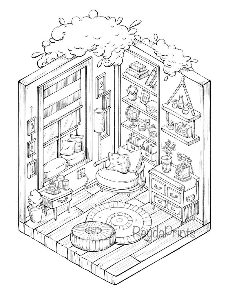 48 Interior House Coloring Pages Free Printable 27