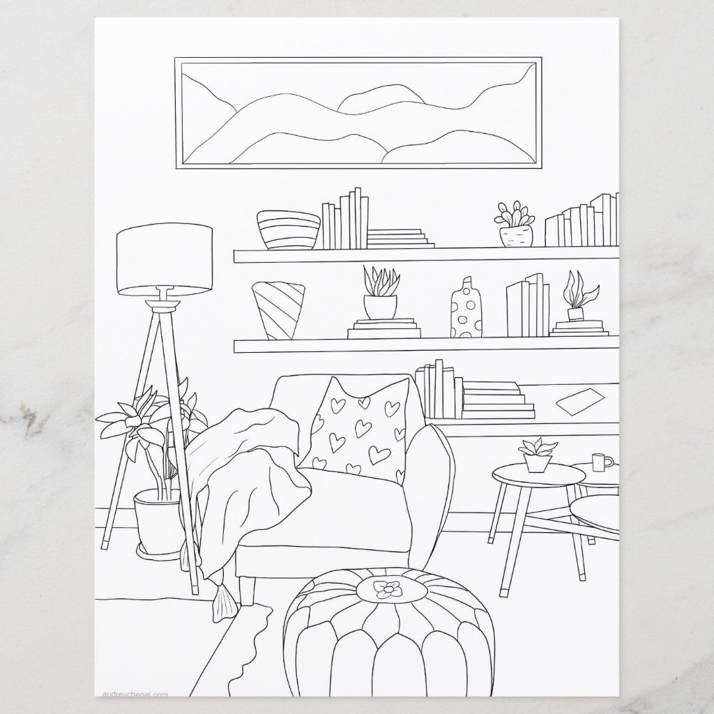 48 Interior House Coloring Pages Free Printable 33