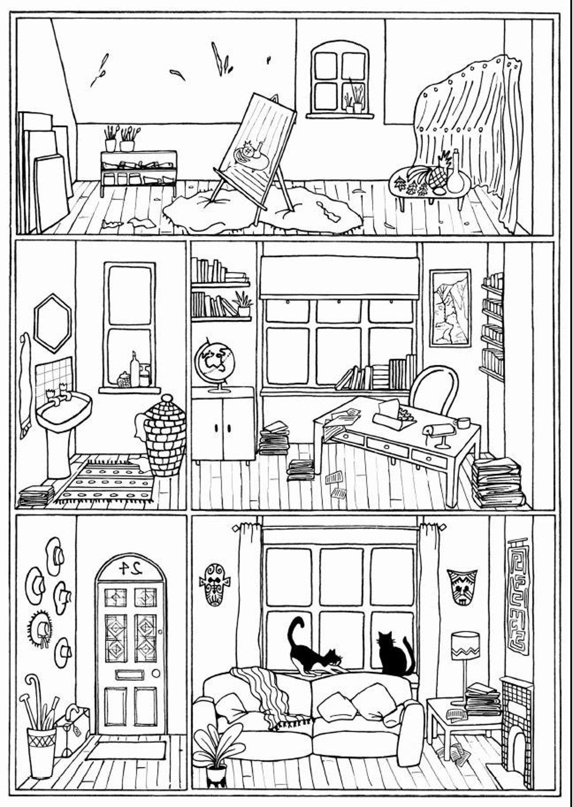 48 Interior House Coloring Pages Free Printable 37