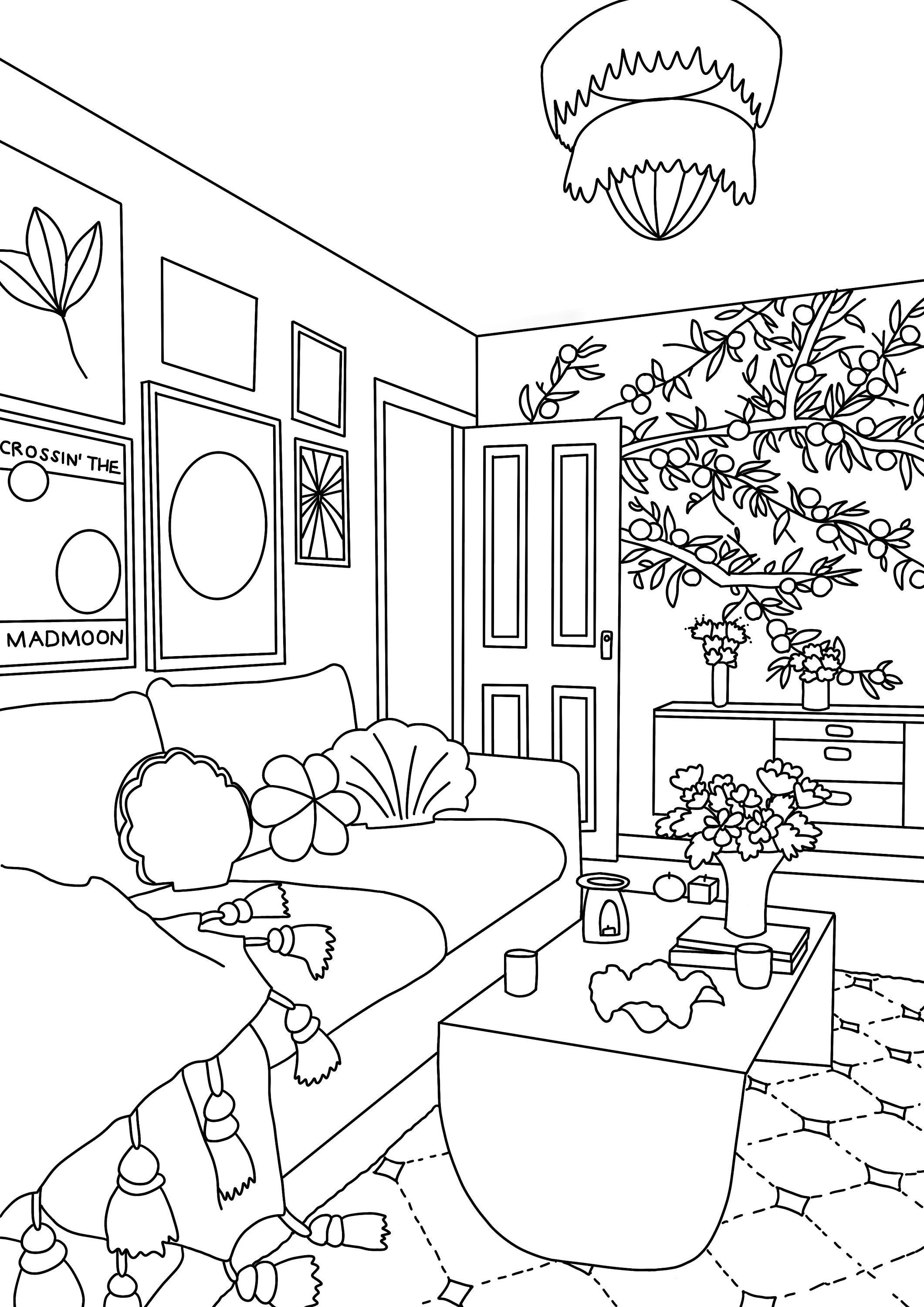 48 Interior House Coloring Pages Free Printable 46