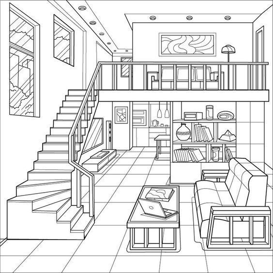 48 Interior House Coloring Pages Free Printable 5