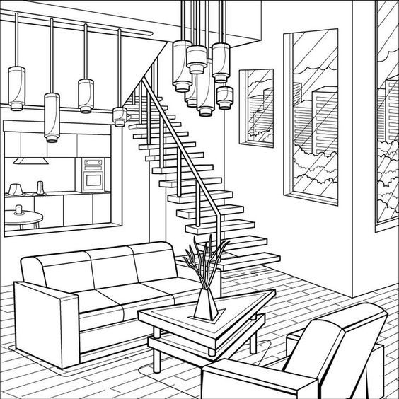 48 Interior House Coloring Pages Free Printable 6