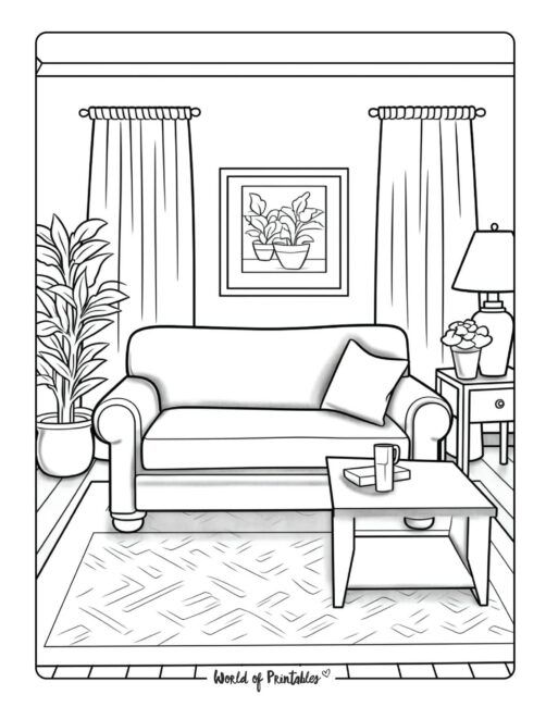 48 Interior House Coloring Pages Free Printable 7