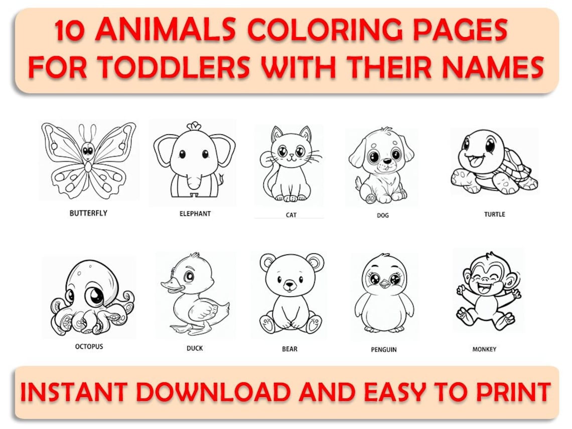 10 Animal Coloring Pages with Names for Learning Fun